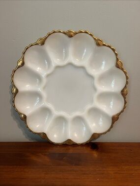 Vintage Anchor Hocking Milk Glass Egg Plate